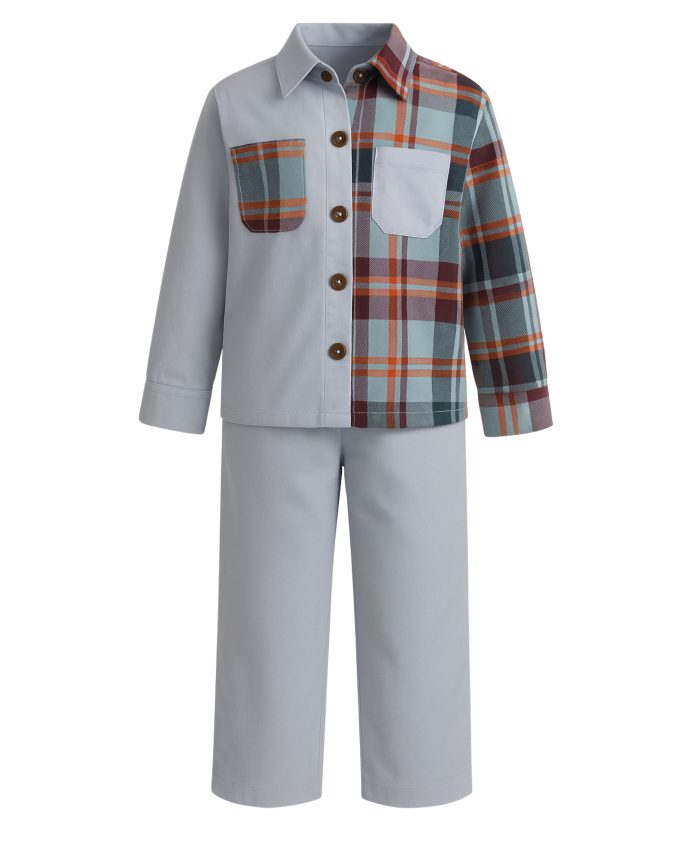 Boys cords- Pant and shirt (Sky blue with Checks )