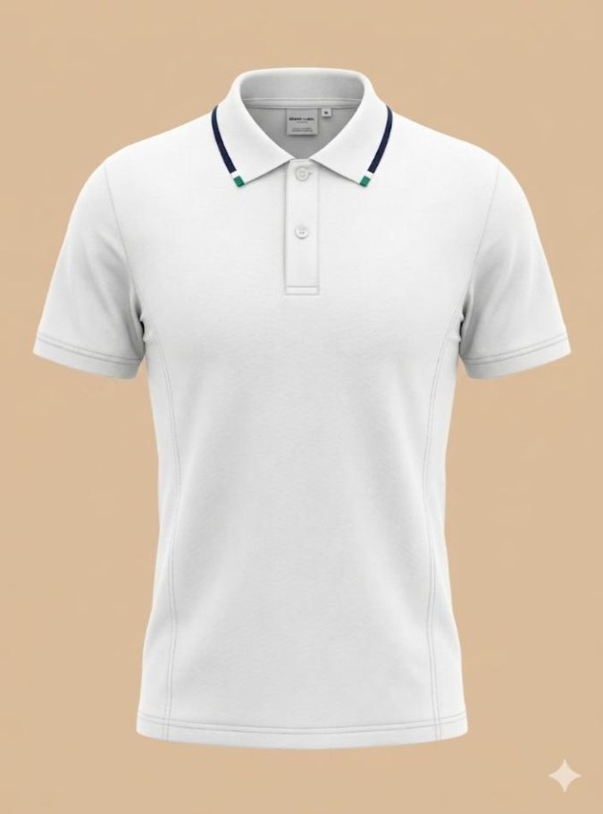 Boys – White polo with tricolor stripes