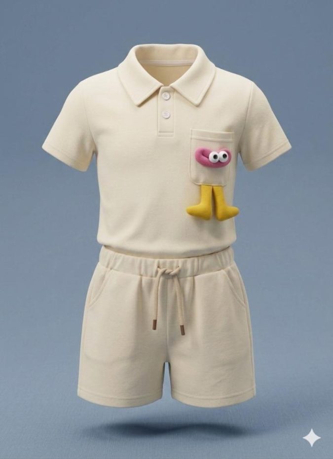 Girls – Off- White Cord Sets with Eye Brooch pin