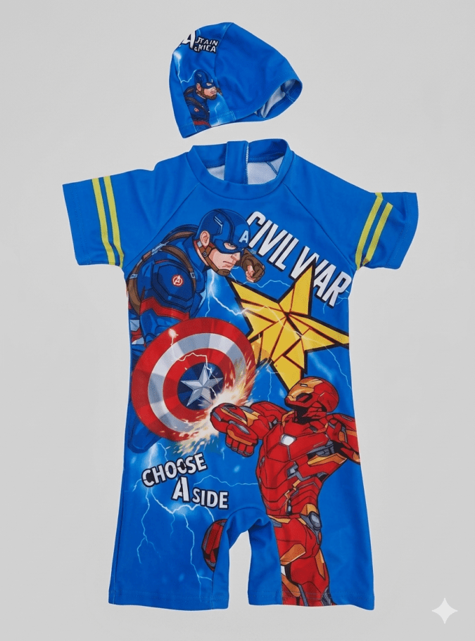 Boys –  Avengers printed swim wear .
