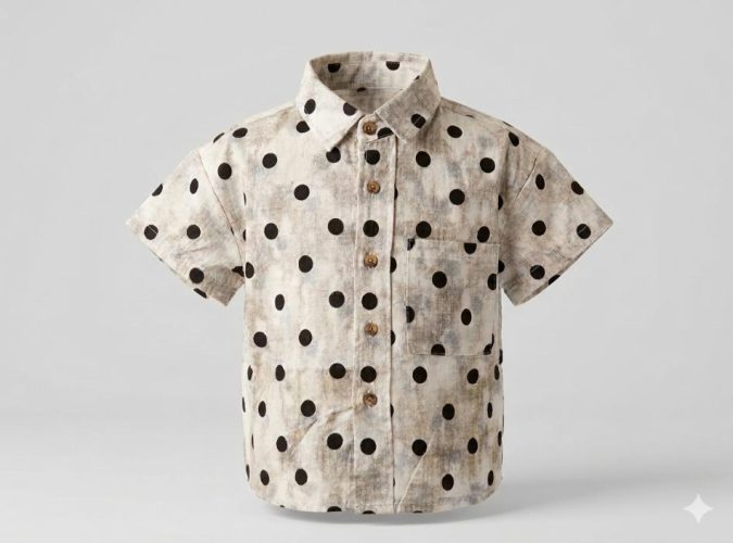 Boys’ Casual Shirt (Off-white/Beige base with Black Polka Dots)
