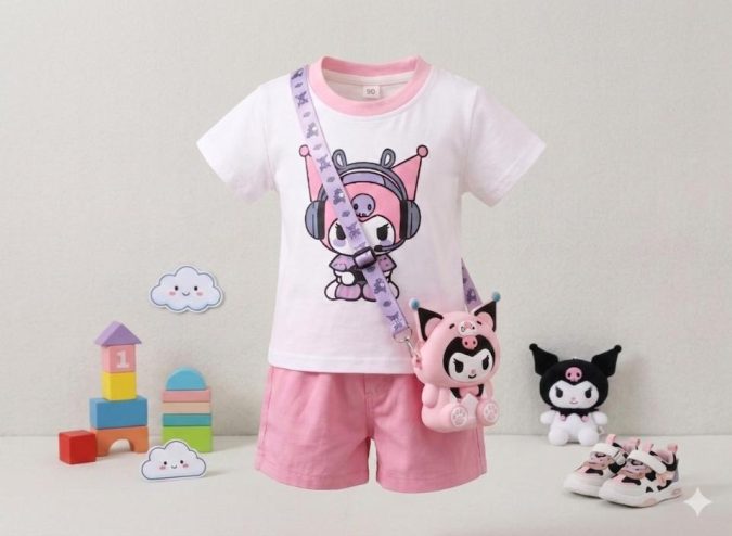 Girls – Pink & White Cord Sets with Kuromi Bag