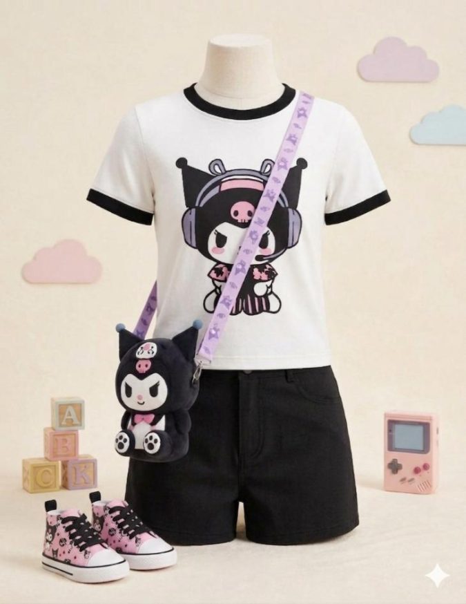 Girls – Black & White Cord Sets with Kuromi Bag