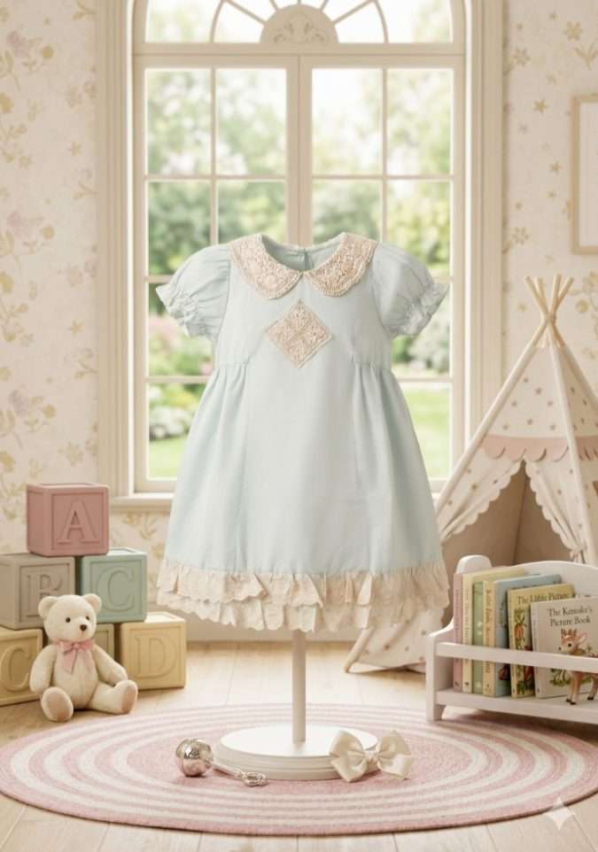 Girls’ Dress (Pastel Mint Green with Cream Lace)