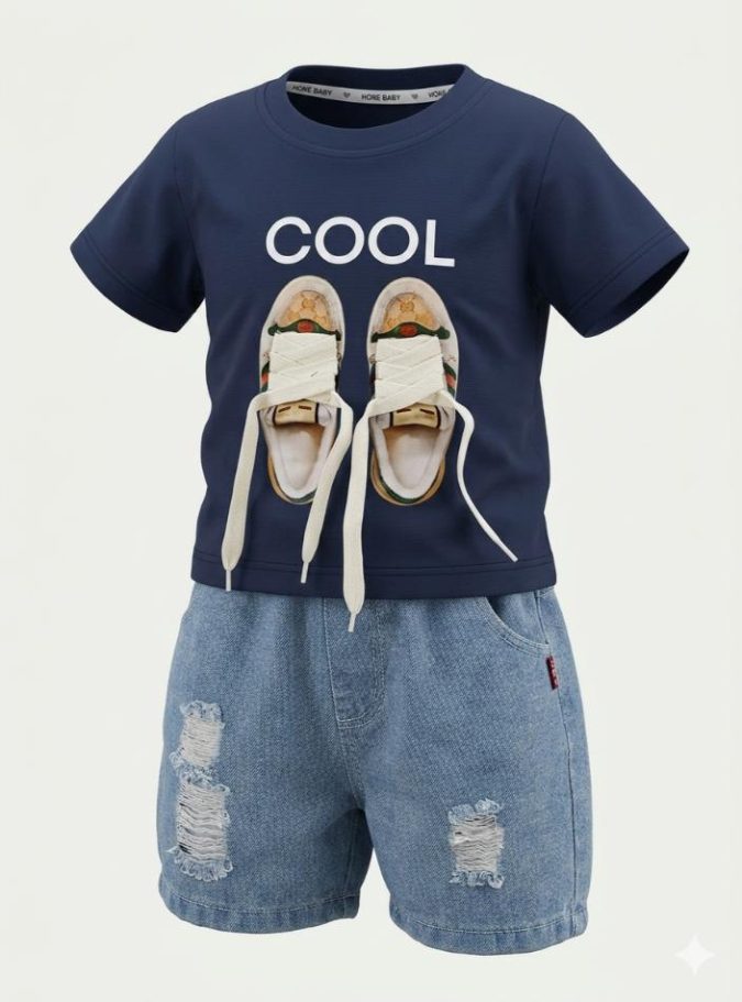 Boys – Black Round neck T-shirt with Shoe lace