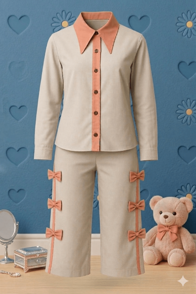 GIRLS CO-ORDS  SETS (Grey & peach contrast)