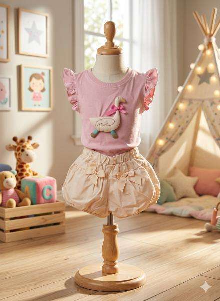 Girls – Light Pink Cord Sets with duck embellishment