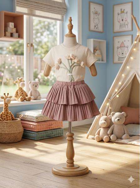 Girls – Cream & Dusty rose Floral Emblished Cord Sets