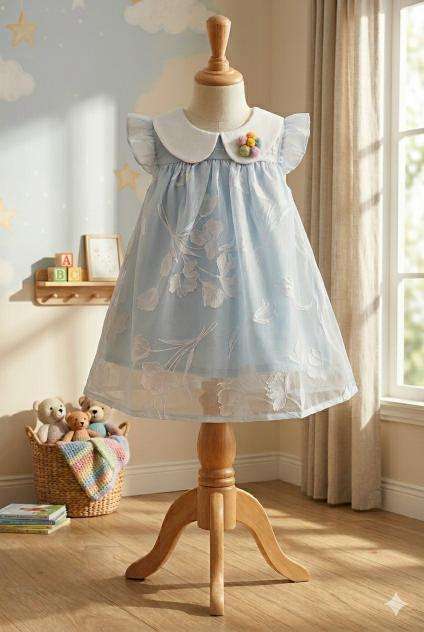 Girls’ Dress (Pastel Blue with White)