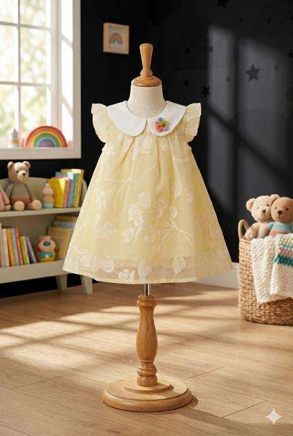 Girls’ Dress (Pastel Yellow with White)