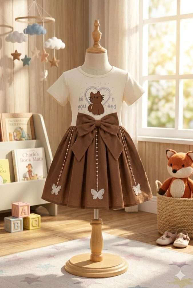 Girls’ Dress Ivory White (Bodice) and Coffee Brown (Skirt)