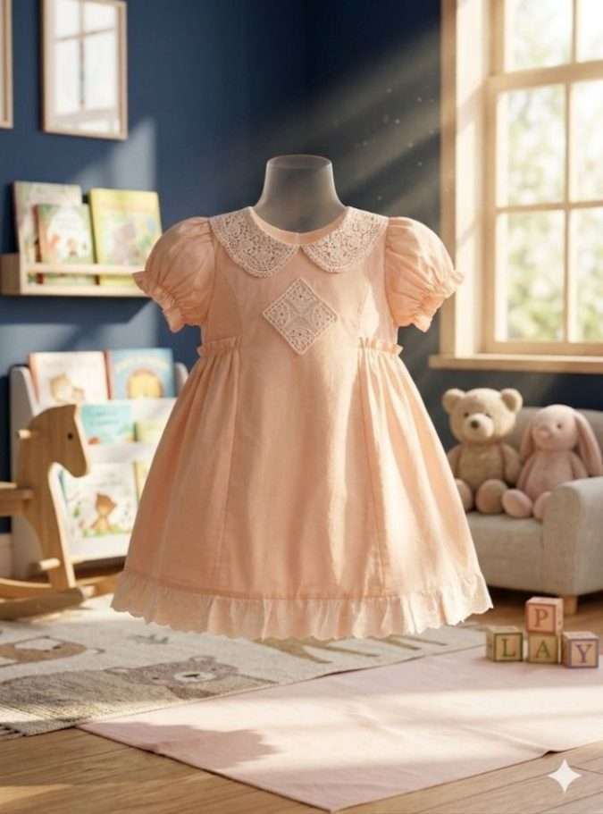 Girls’ Dress (Pastel Pink / Dusty Rose with Cream Lace)