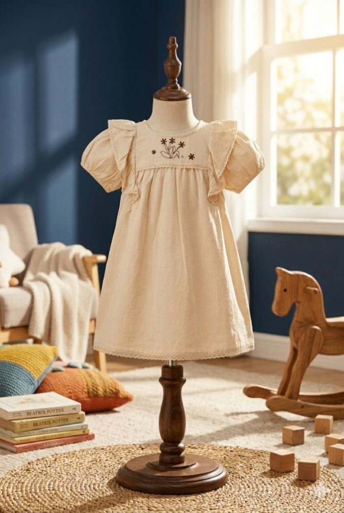 Girls’ Dress (Color: Cream / Off-White)