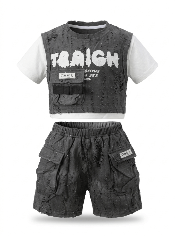 Boys – Charcoal Grey Round neck T-shirt with trouser
