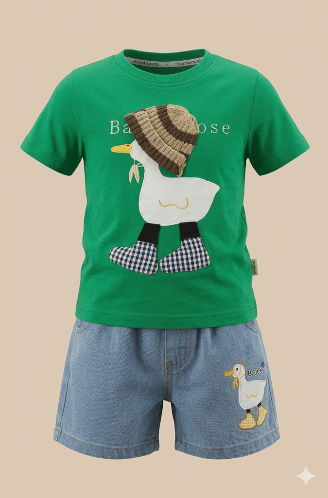 Boys – Green Round crew neck T-shirt with Duck embellishment