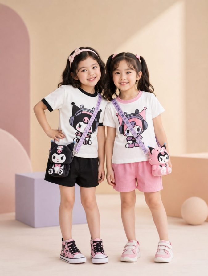Girls – Black & White Cord Sets with Kuromi Bag