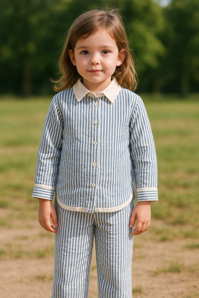 GIRLS CO-ORDS  SETS (Vertical Blue & White Stripes)