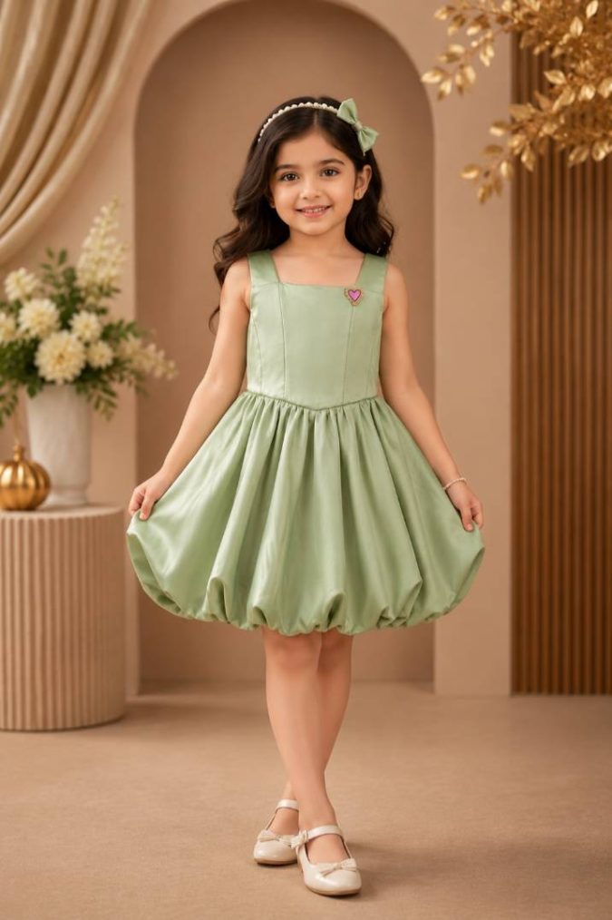 Girls’ Party Dress ( Lime  Green / Pistachio)-Rear Bow