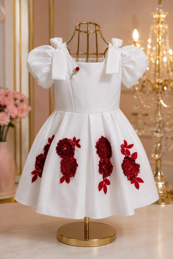 Girls’ Party Dress (White and  Red)
