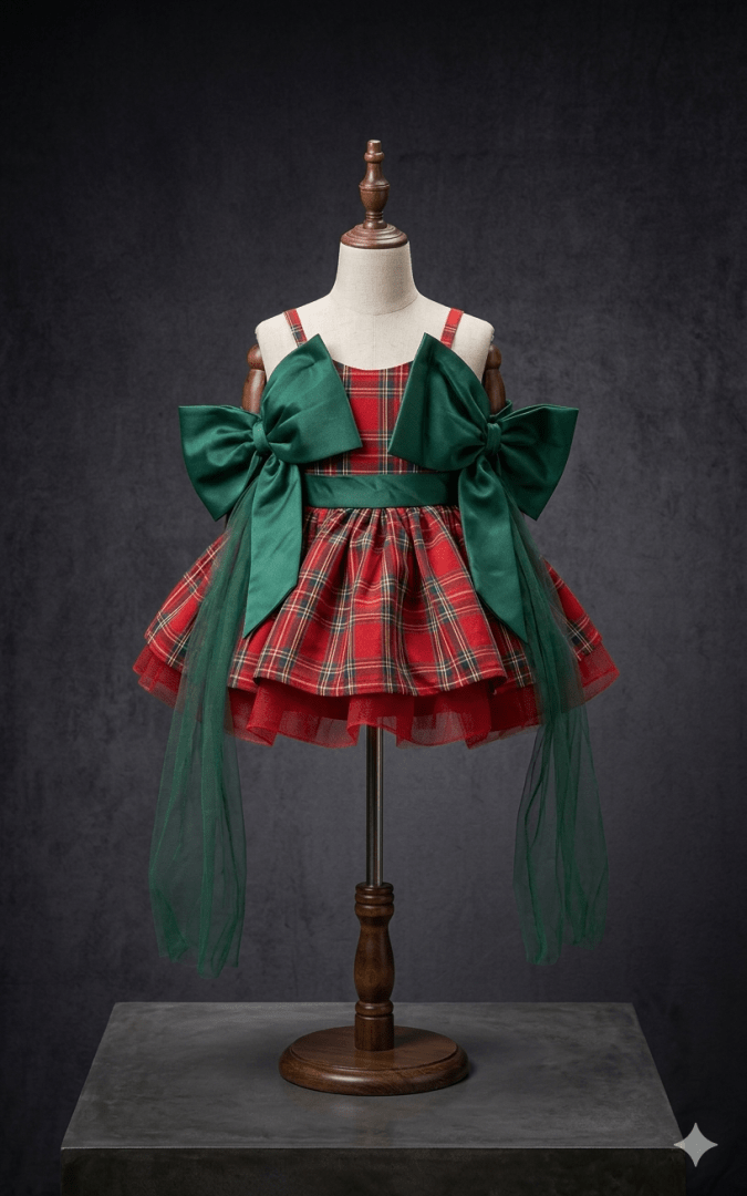 Girls’ Party Dress (Red and  Green Plaid (Tartan)