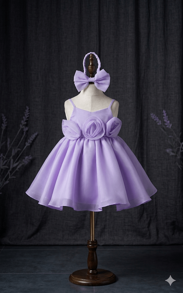 Girls’ Party Dress (Purple / Lavender)-Rear Bow& Hair Band