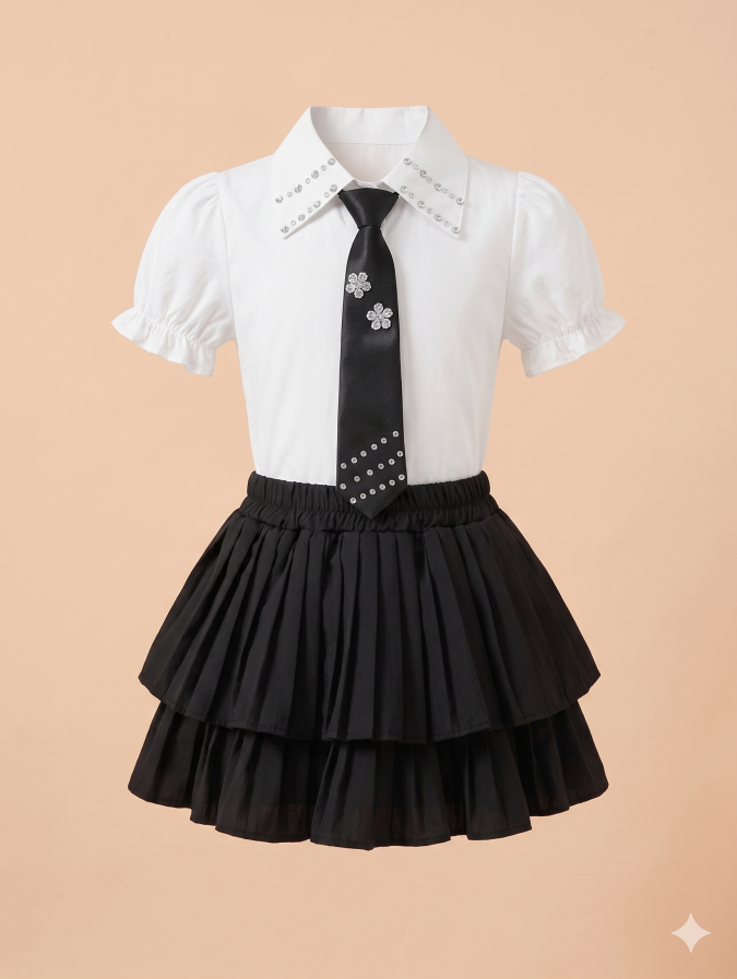 Girls – Black & White Cord Sets with Tie