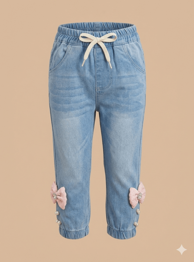 GIRLS TROUSER – PINK BOW WITH PEARLS