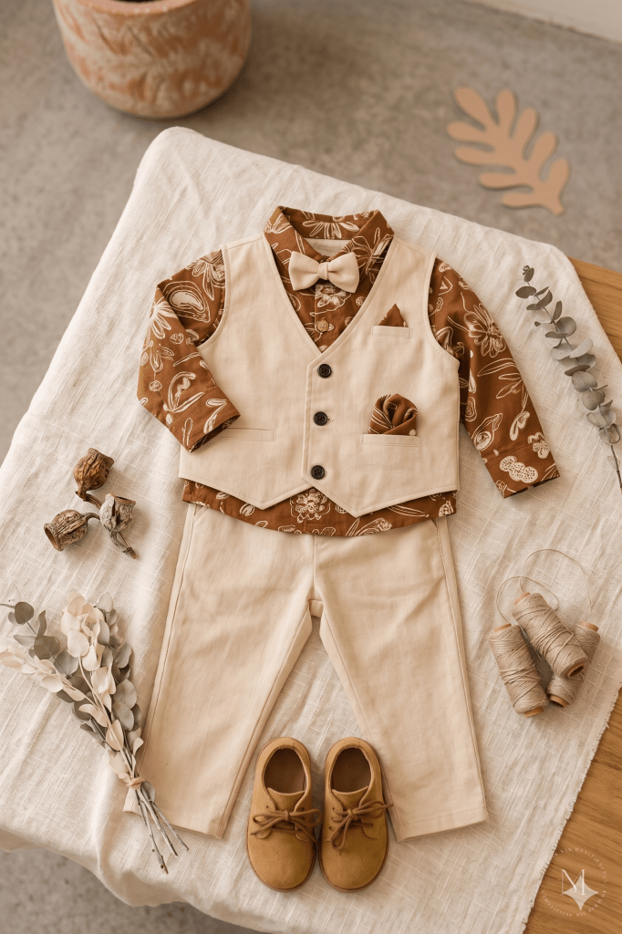 Infants &  Toddlers – Co-ord Sets (3 PCS SET)    Brown and Beige 
