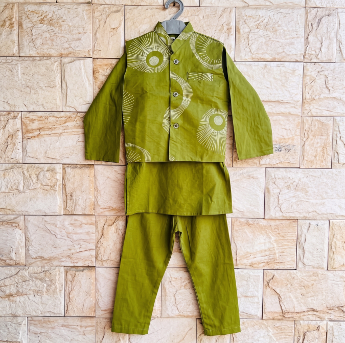 Kurta &  Pajama with Nehru Jacket (3 PCS) – Green