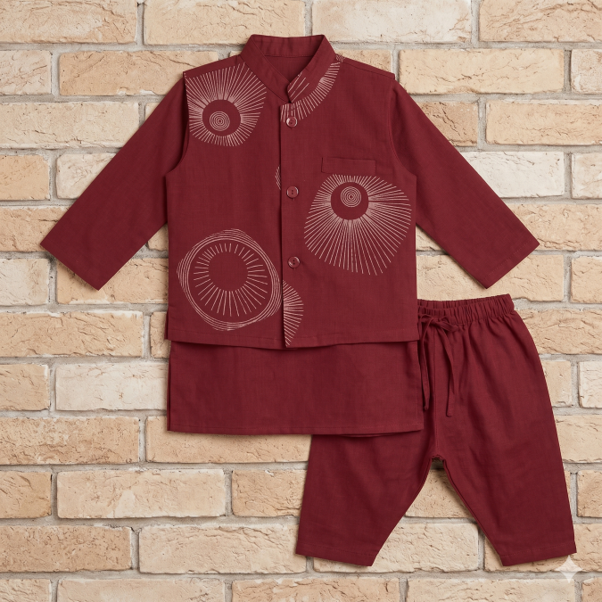 Kurta &  Pajama with Nehru Jacket (3 PCS)- Magenta pink