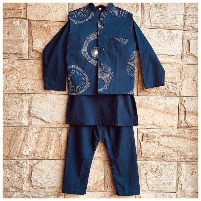Kurta &  Pajama with Nehru Jacket (3 PCS) – Navy Blue