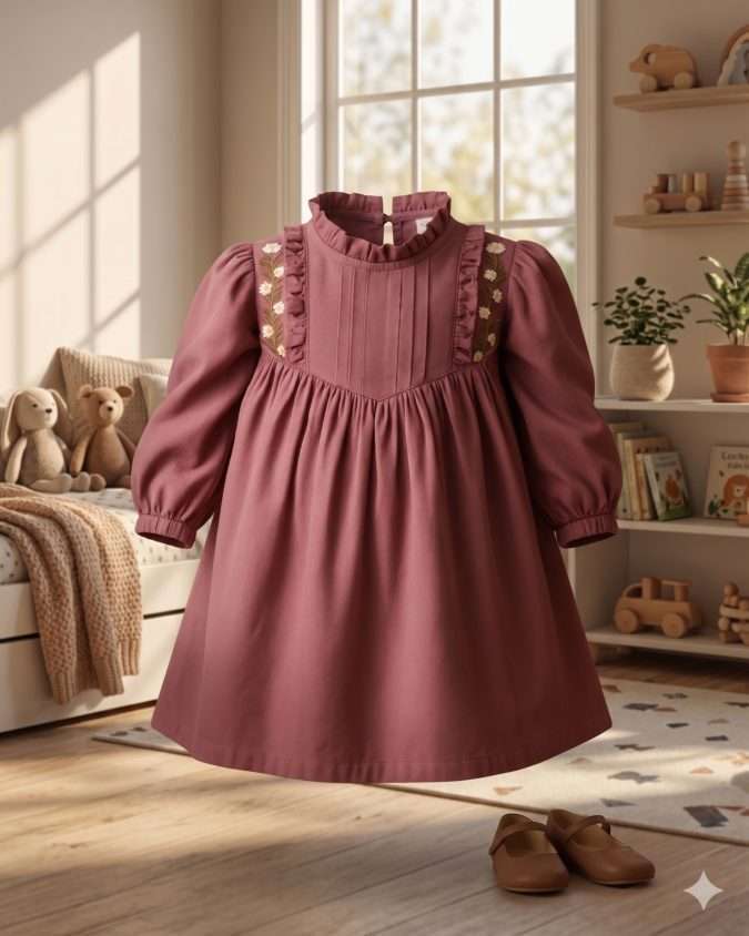 GIRLS COTTON  DRESS (Plum Colour)
