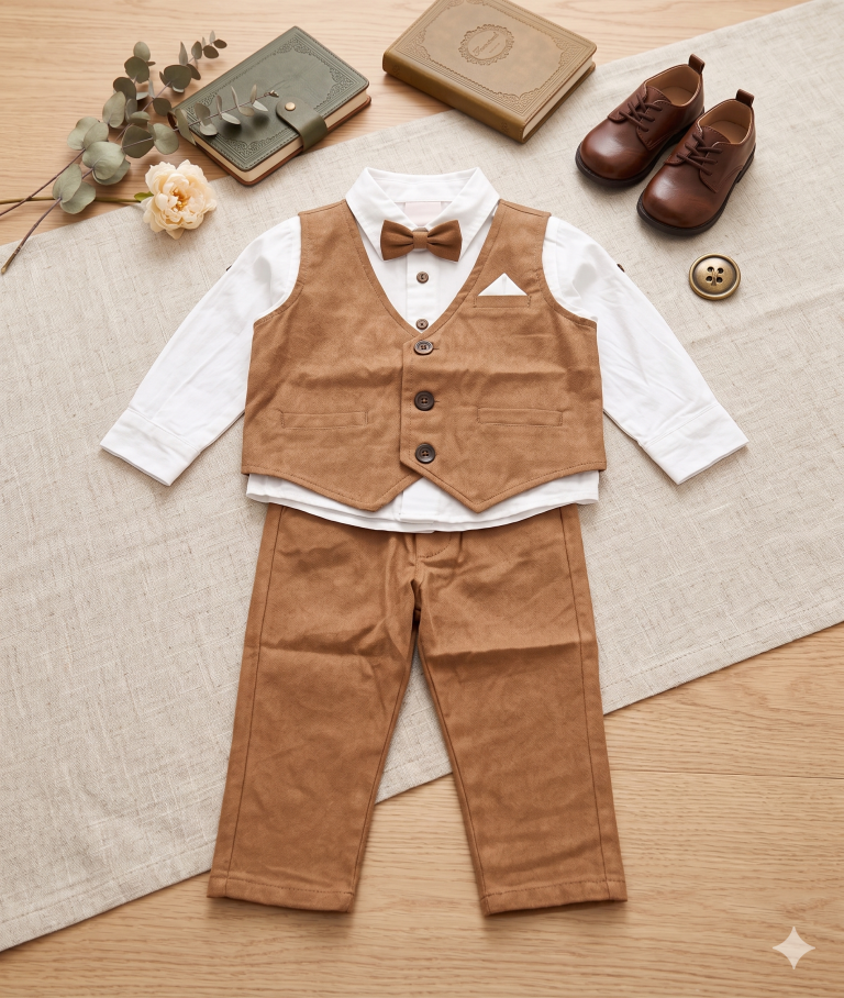 Infants & Toddlers – Co-ord Sets (3 PCS SET) Brown & White