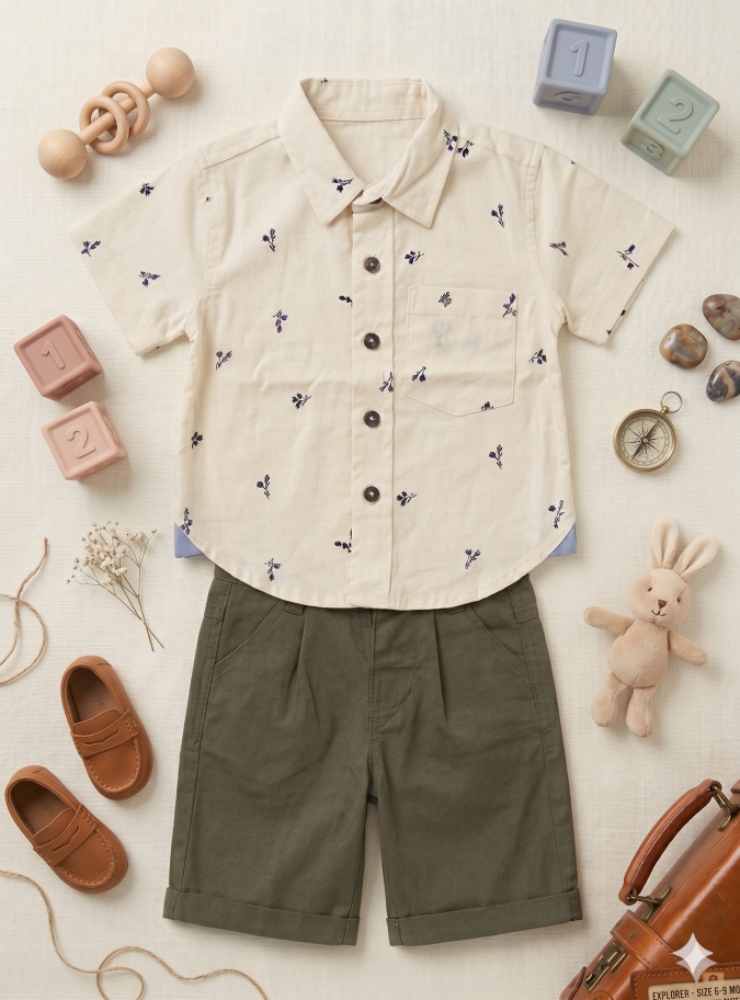 Infants &  Toddlers – Co-ord Sets (cream white and olive green)