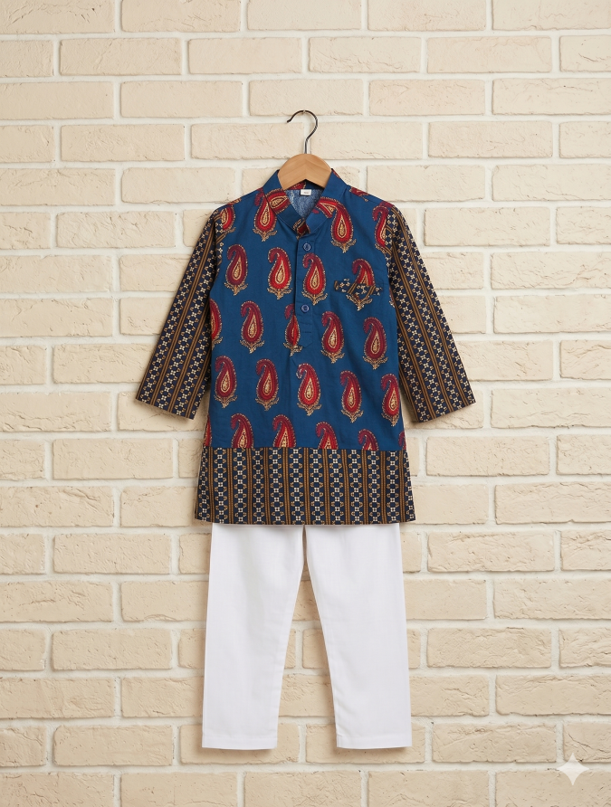 Kurta & Pajama with Nehru Jacket (3 PCS) – Navy Blue
