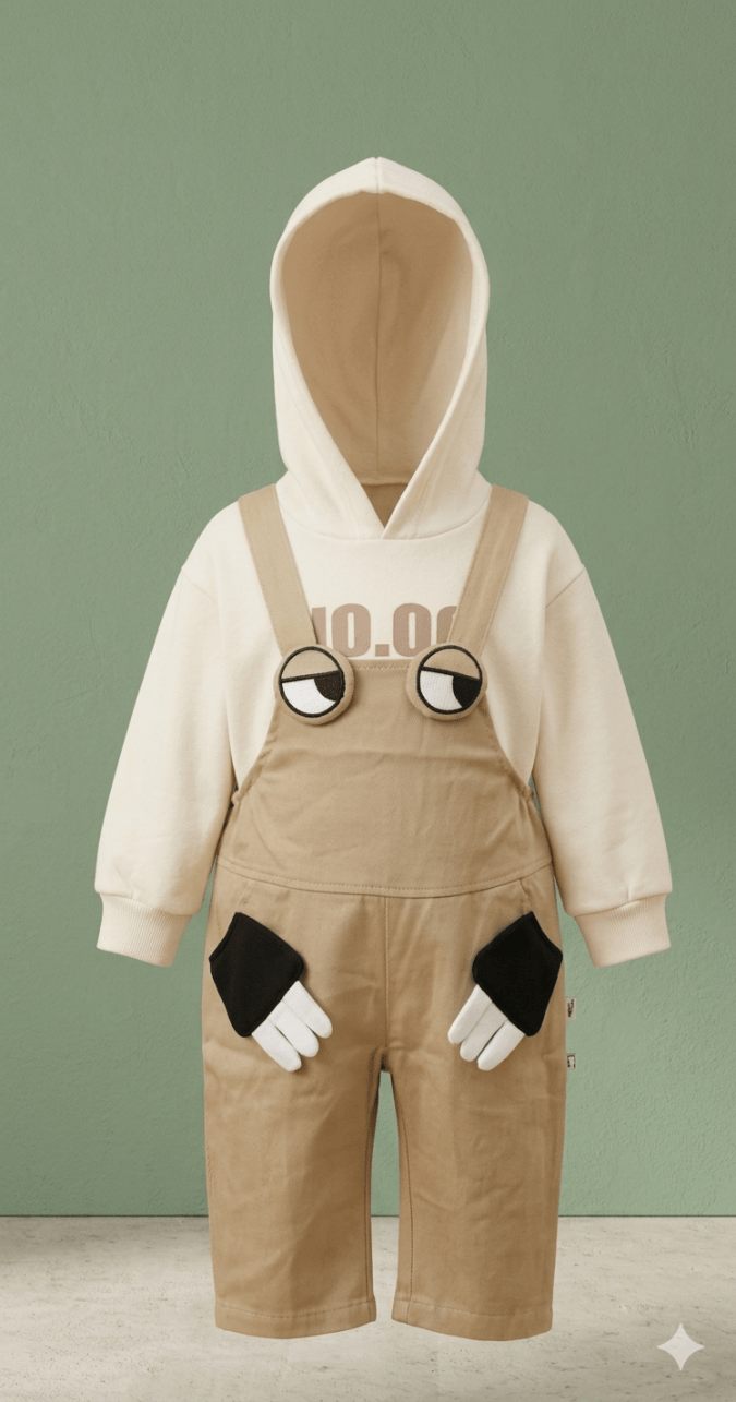 Boys – Tan Jumpsuit with Off-white Hoodie Set