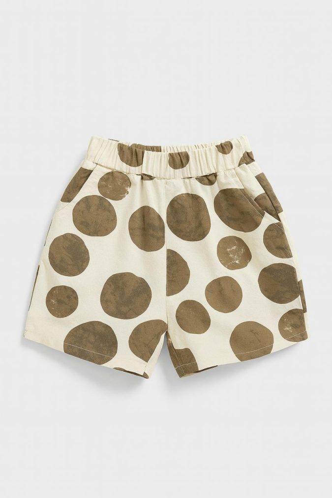 BOYS COTTON  SHORTS(White with Green Polka- dots )