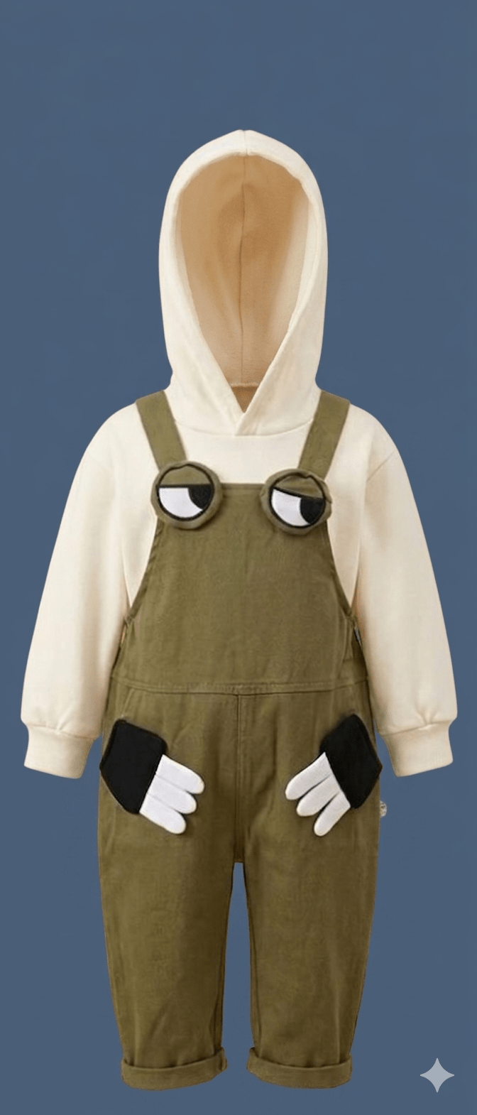 Boys – Olive Green Jumpsuit with Off-white Hoodie Set