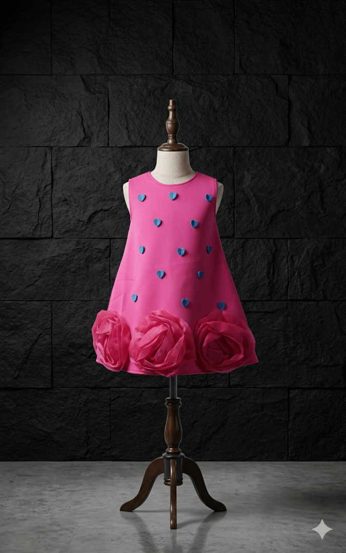 Girls’ Party Dress (Hot Pink and Cyan Blue)