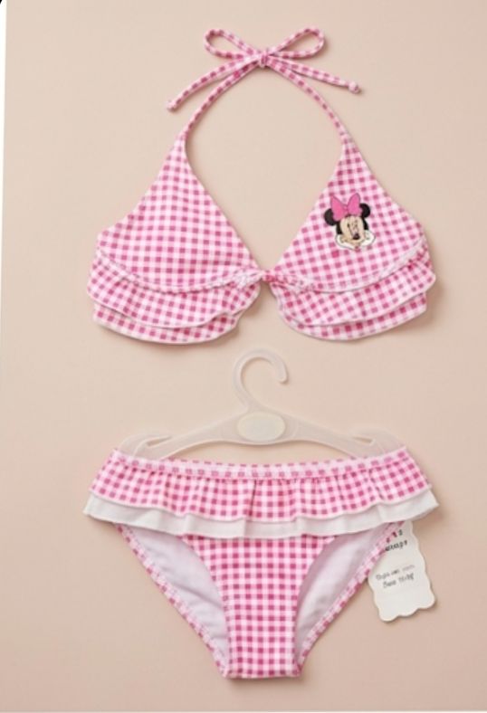 Girls – Red & White Checked Mini mouse printed swim wear