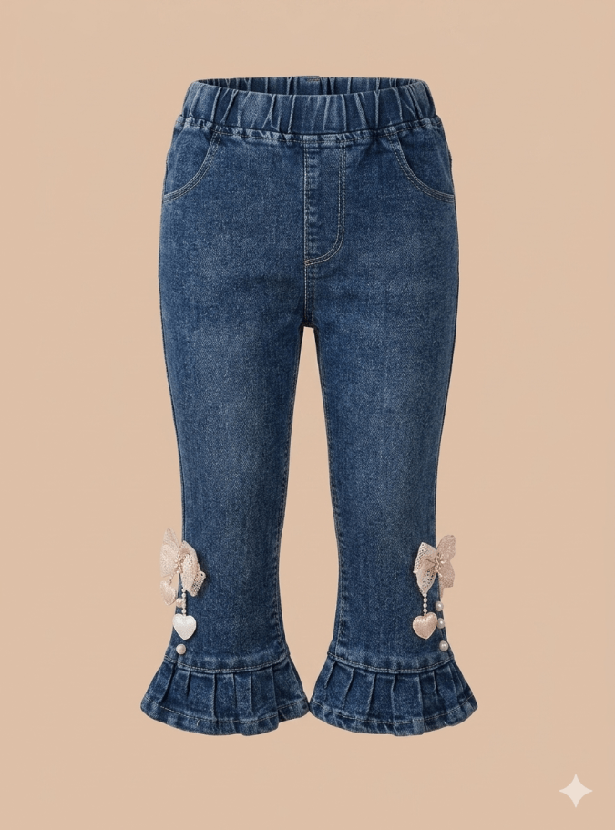 GIRLS TROUSER – PINK BOW WITH HEART & PEARLS