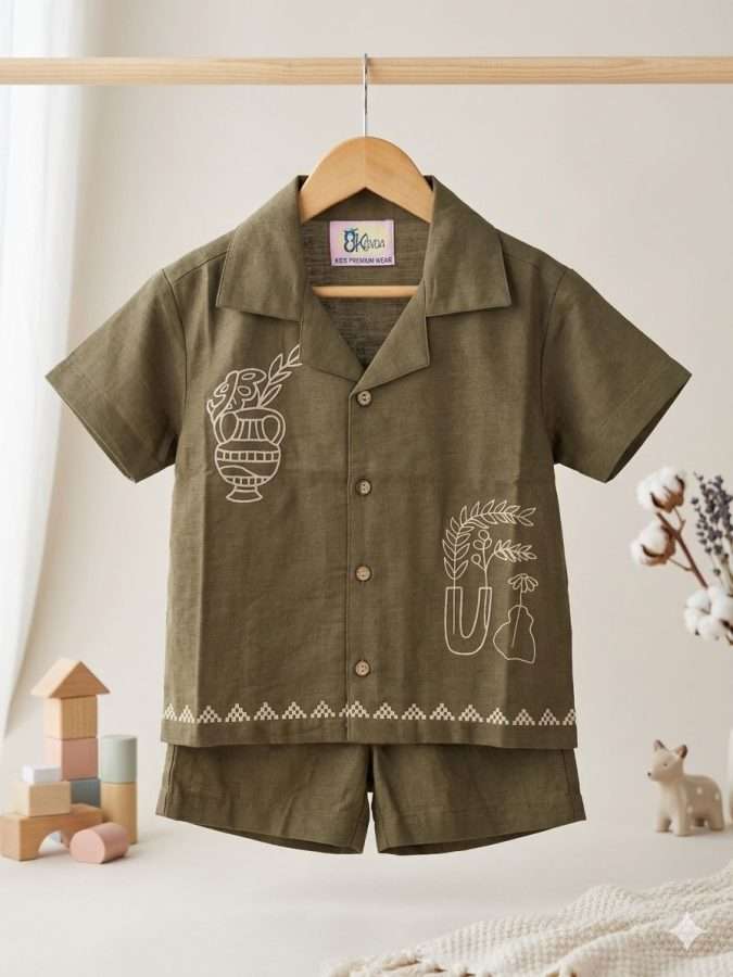 BOYS CO-ORDS –  SHORTS & SHIRT (Olive green)