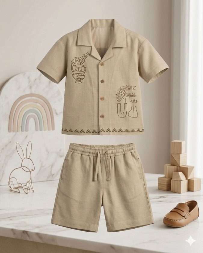 BOYS CO-ORDS –  SHORTS & SHIRT (Beige)