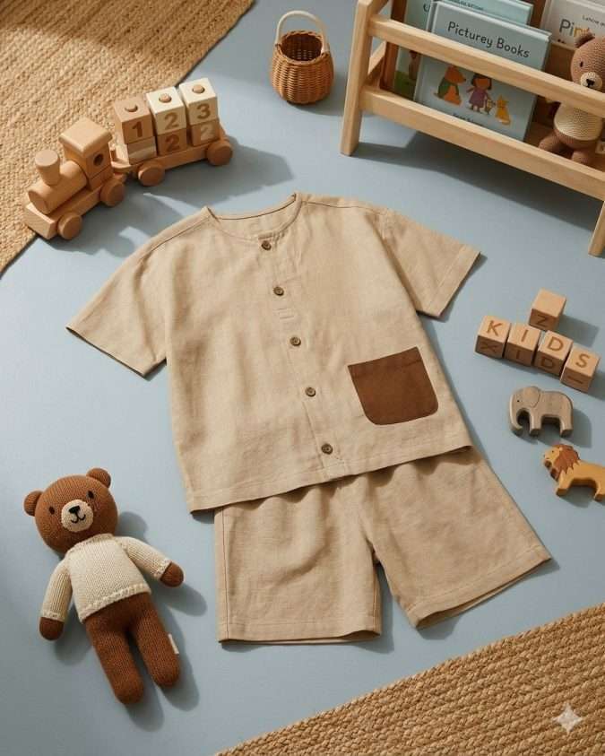 BOYS CO-ORDS –  SHORTS & SHIRT (Beige and Brown )