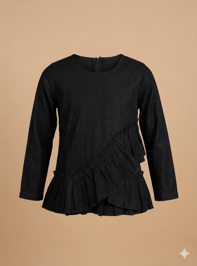 GIRLS COTTON  SHIRTS (Black solid)
