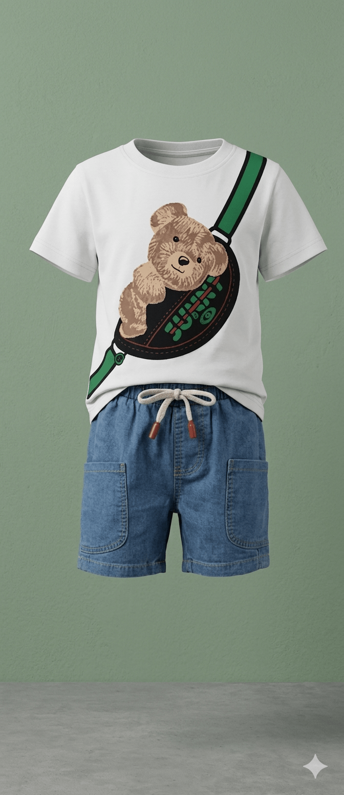 Boys – White Round neck T-shirt with Teddy bear printed