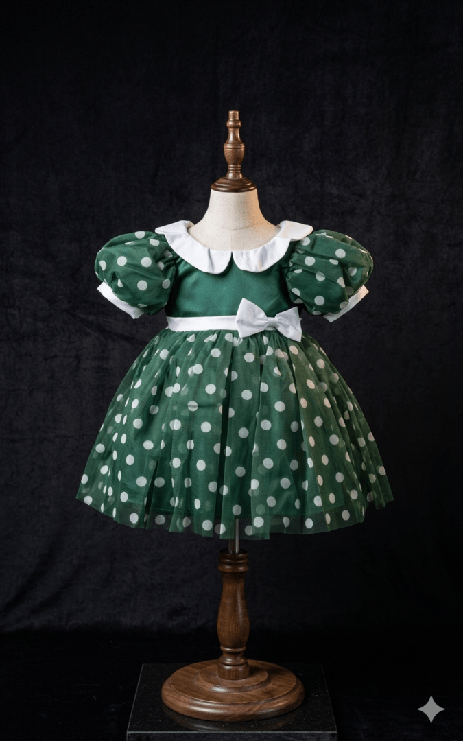 Girls’ Party Dress (Emerald Green and White)
