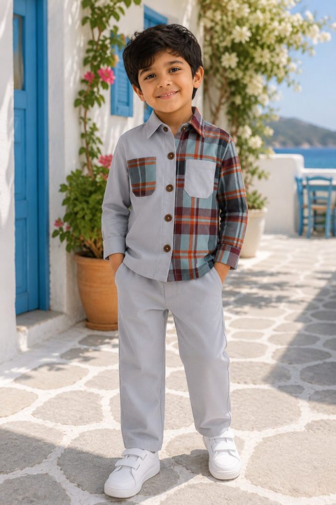 Boys cords- Pant and shirt (Sky blue with Checks )