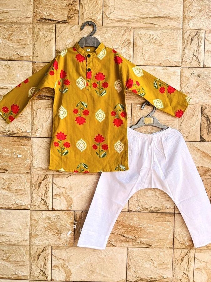 KURTA PAJAMA (2 PCS)- Mustard Yellow