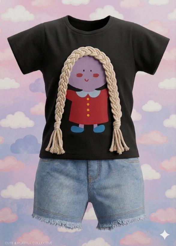 Girls – Black & Blue Cord Sets with Doll Braid sets